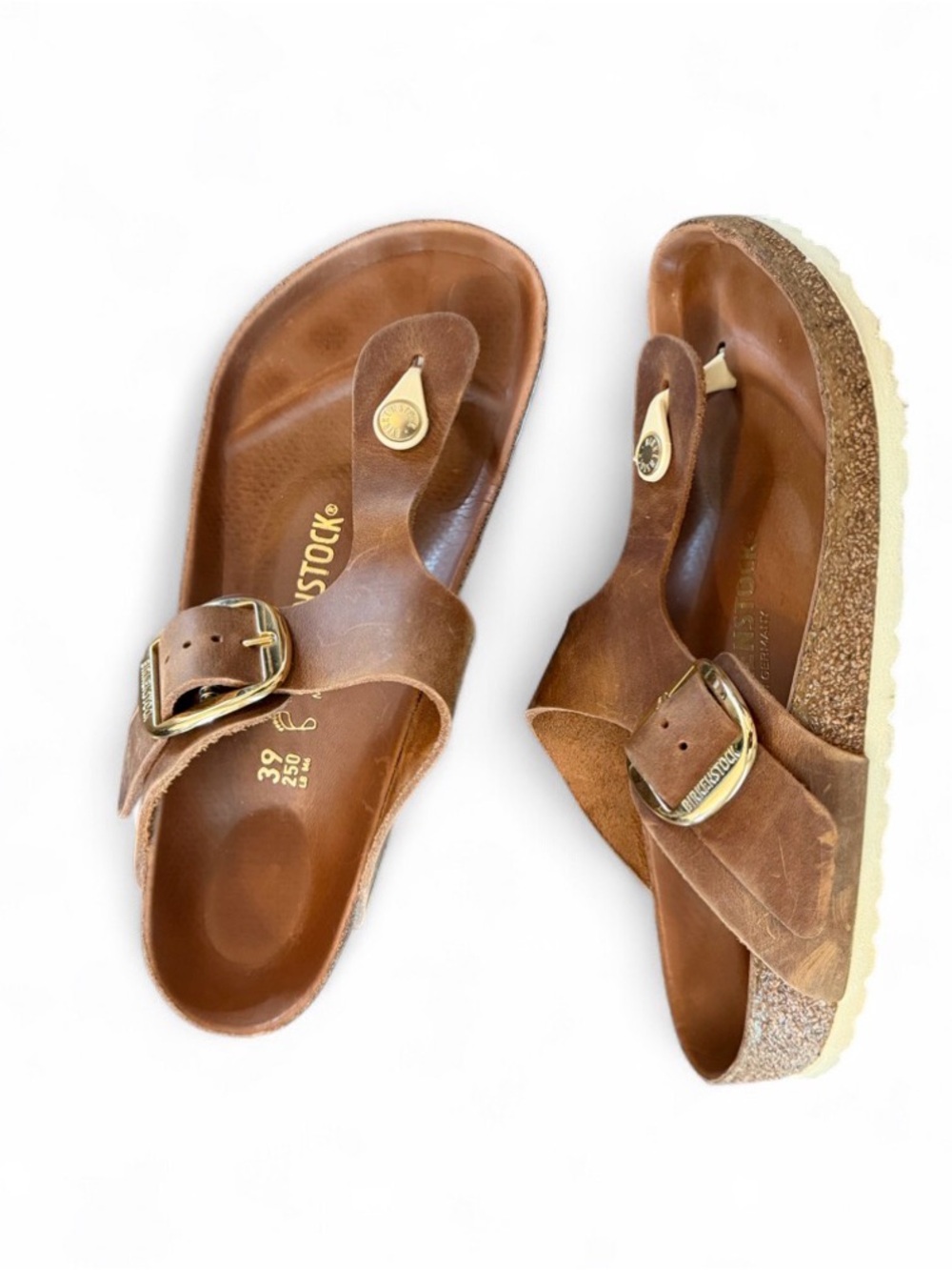 Birkenstock Brown Leather Thong Sandals with Buckle
